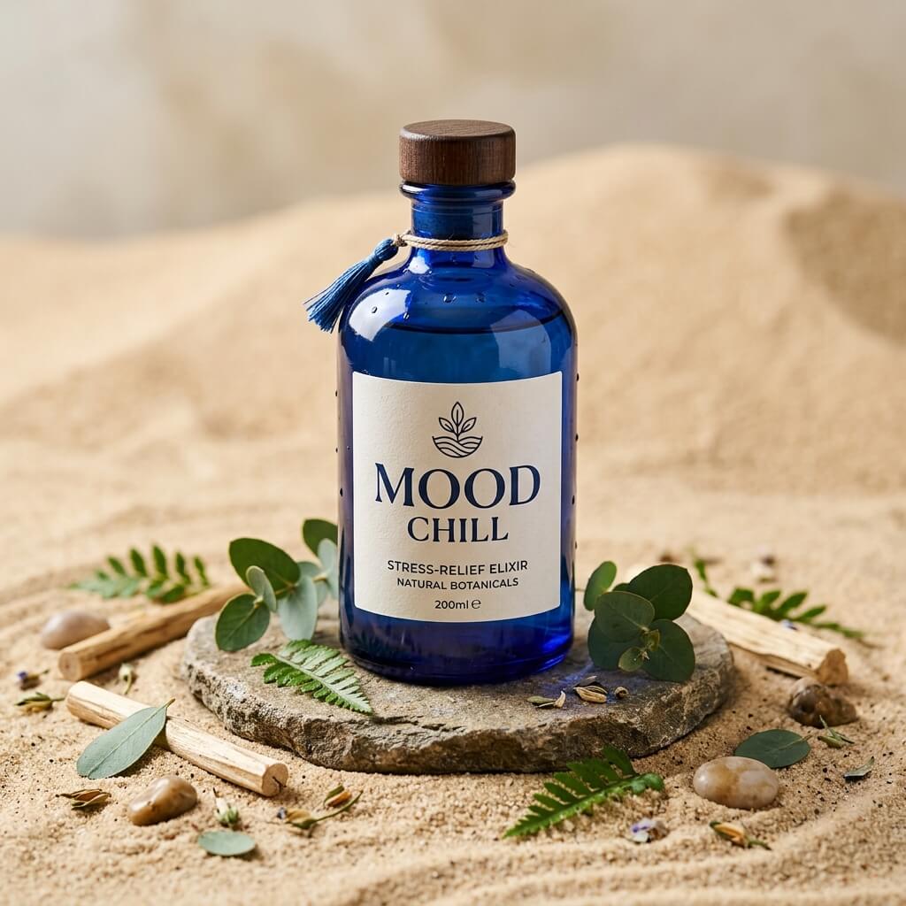 Mood Chill bottle on stone coaster