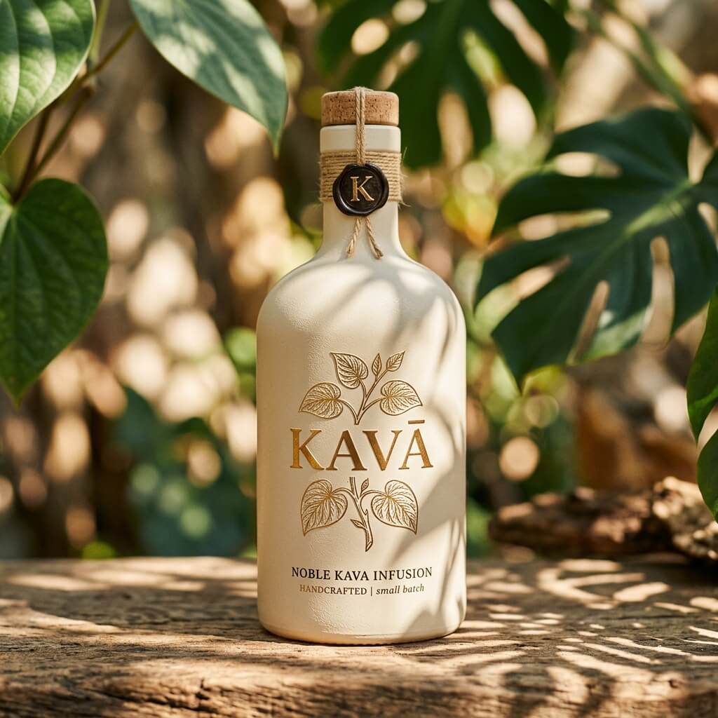 Kava bottle close-up details